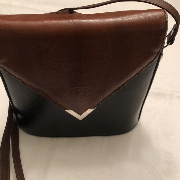 VINTAGE CALYPSO BLACK/BROWN CROSSBODY SHOULDER BAG PURSE MADE IN ITALY - #490 - Picture 7 of 16